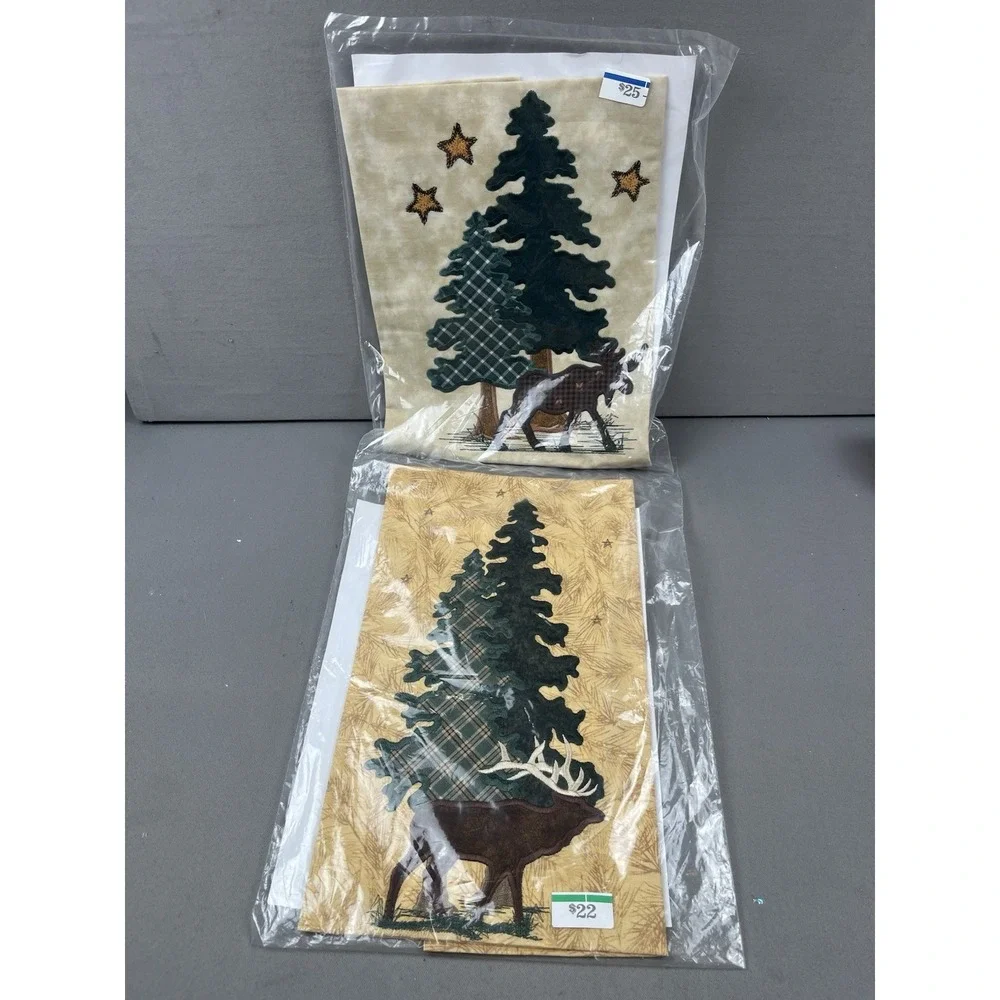 Applique Embroidered Quilt Block Fabric Reindeer Moose XMas - Shari Shari's x2